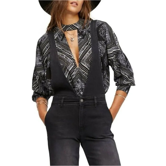 Free People Walking On A Dream Tunic Top Boho Long Sleeve Keyhole Neckline Small - Picture 6 of 6